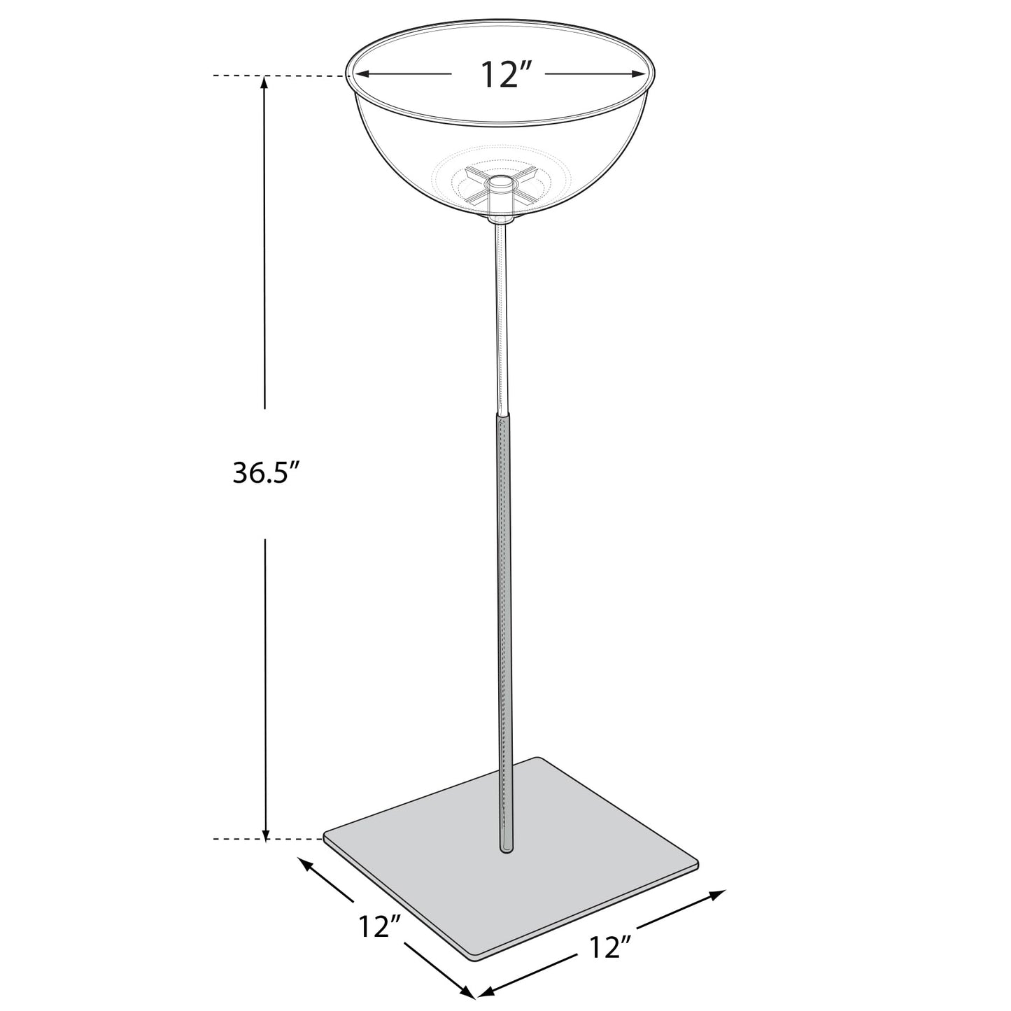 Azar 700972 Pedestal Bowl Floor Display Stand – 12" Clear Acrylic Bowl on Heavy-Duty Square Metal Base, Freestanding Merchandising Fixture for Retail, Events & Trade Shows