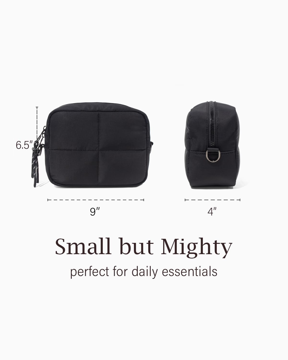 LETGO Puffy Makeup Bag for Purse Quilted Makeup Bag Cosmetic Bag, Puffer Make Up Organizer Bags Zipper Pouch, Travel Toiletry Bag for Women Girls (Black)