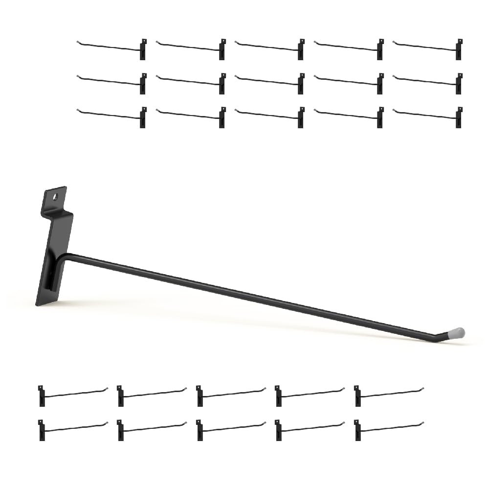 BFPeaky 12 Inch Black Slatwall Hooks, 25PC