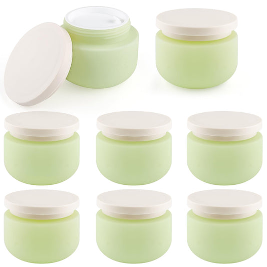 8 Pcs 8oz/250g Plastic Containers Empty Cosmetic Jars Wide Mouth Makeup Sample Storage Pot with Lid & Inner Liner for Lotion Cream Ointments Makeup Nails Paint Jewelry - Green