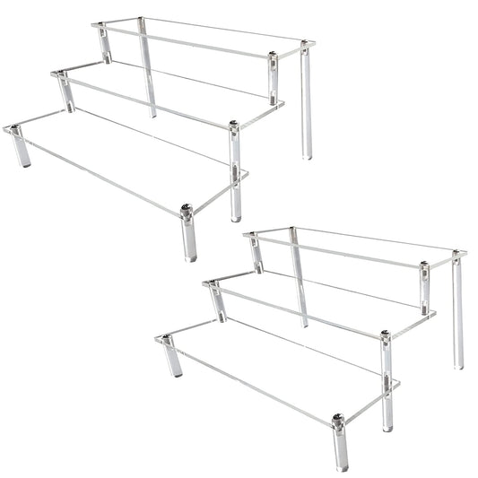 AZEAM Acrylic Riser,2 Pcs Clear Display Risers Stand Cologne Organizer Acrylic Shelves 3 Tier Shelf for Amiibo Funko POP Figures Cupcake Food Desserts Holder Perfume Collection Cosmetic Product