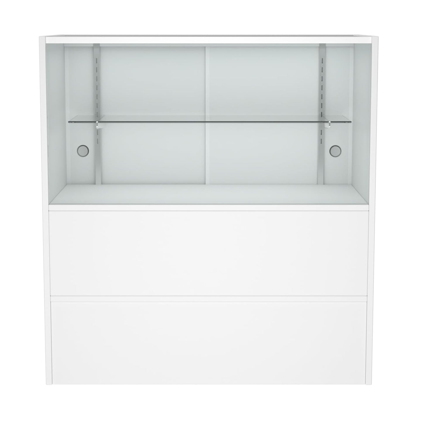 WISDOMFUR 3-Foot Retail Display Showcase Cabinet – 36” x 18” x 38” Half Vision Glass Top Case with Storage Base, White Counter Display for Jewelry, Collectibles & Electronics