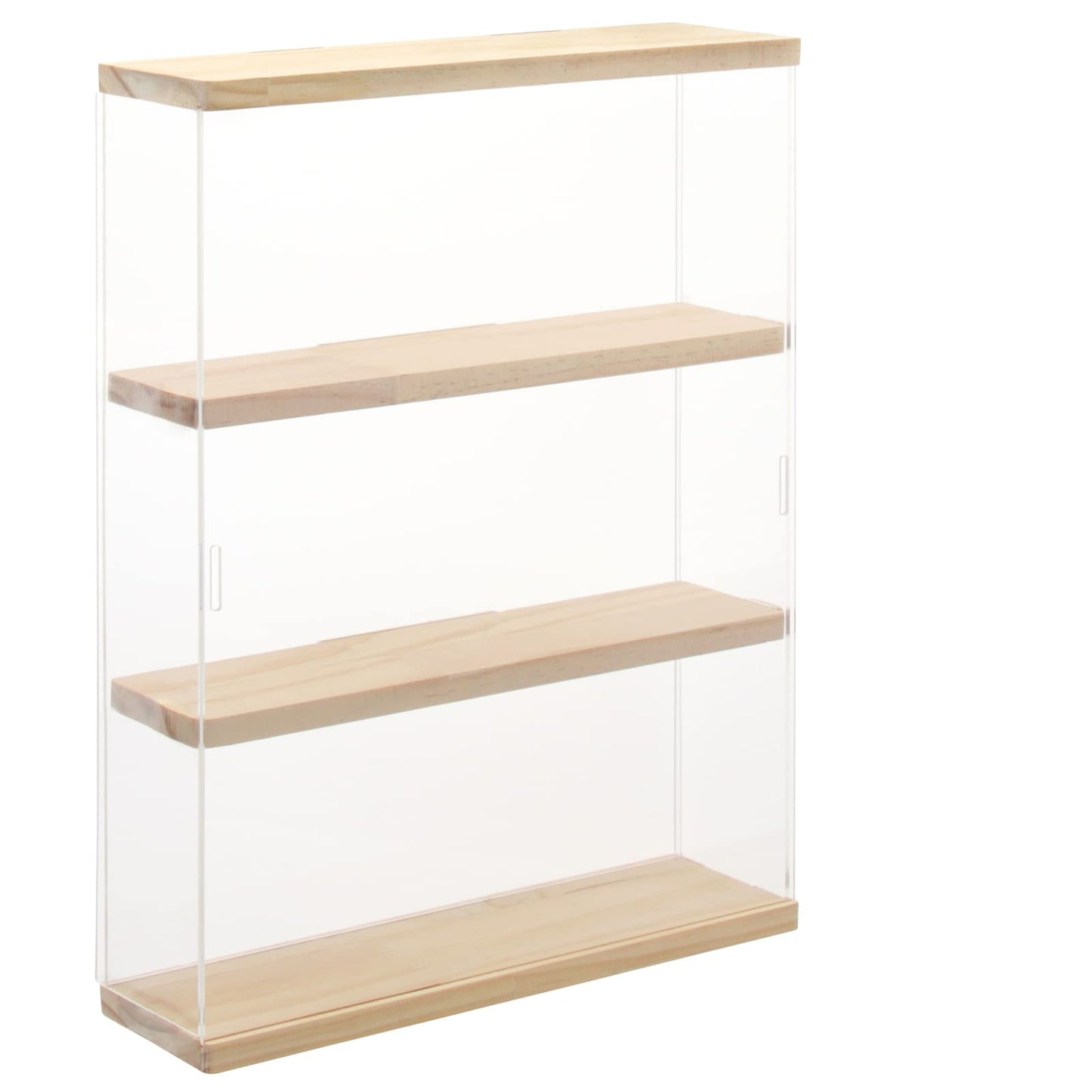 NONEMEY Clear Acrylic Display Case Stand with Wood Base 3 Tier Storage Box Wall Mount Showcase Dustproof Organizer Box for Collectibles (3Tier 12×3.3×15inch)