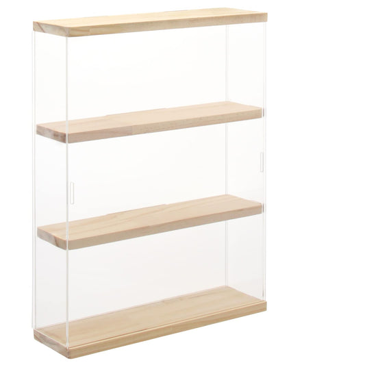 NONEMEY Clear Acrylic Display Case Stand with Wood Base 3 Tier Storage Box Wall Mount Showcase Dustproof Organizer Box for Collectibles (3Tier 12×3.3×15inch)