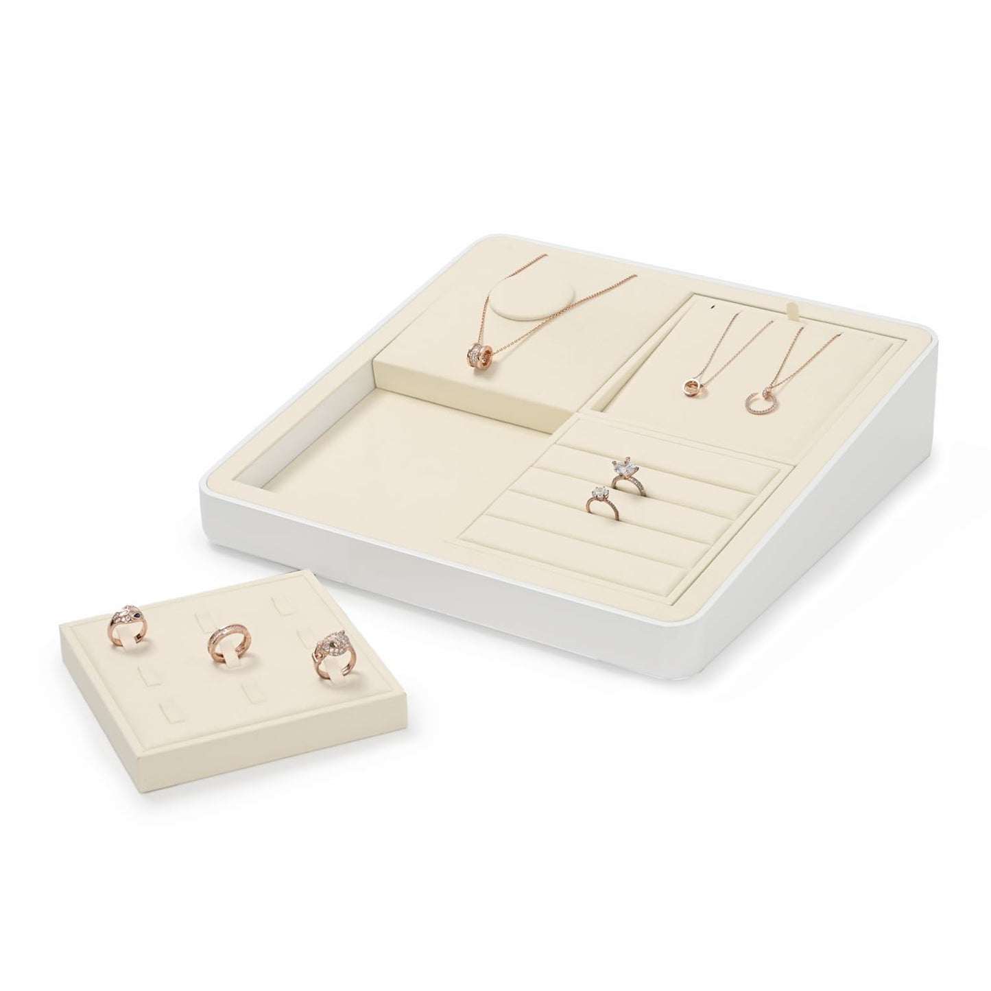 Oirlv Microfiber Stackable 16 Girds Jewelry Trays Jewelry Storage Tray Showcase Display Organizer(Beige)