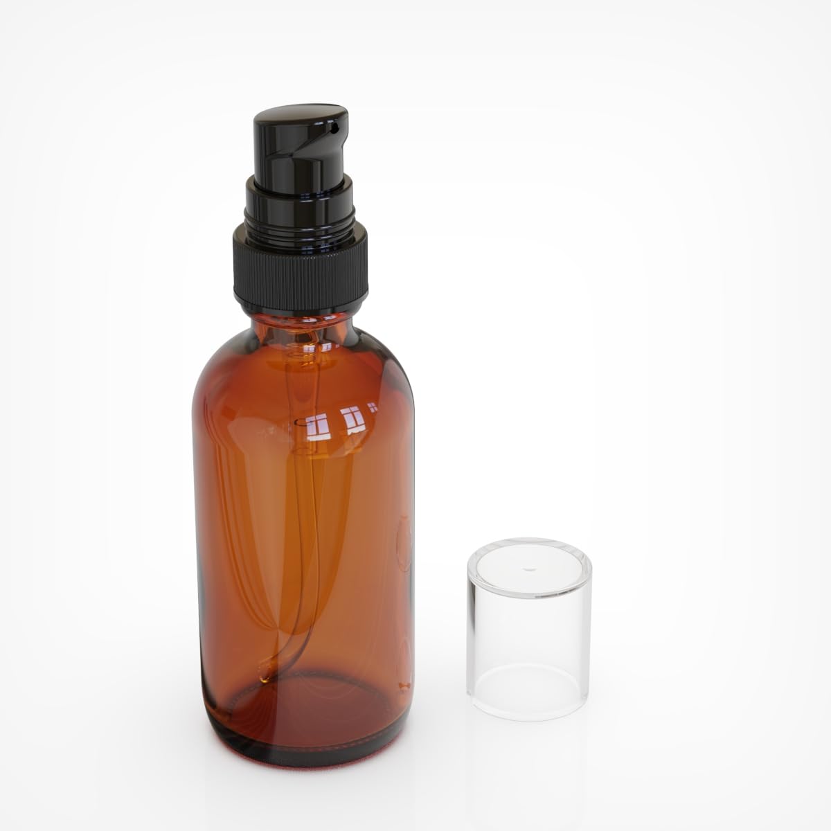 Jagolain 12Pack 2oz Amber Glass Pump Bottles, 60ml with Black Pump, Empty Refillable Travel Small Container For Lotion Cream Essentil Oil Shampoo (2oz)