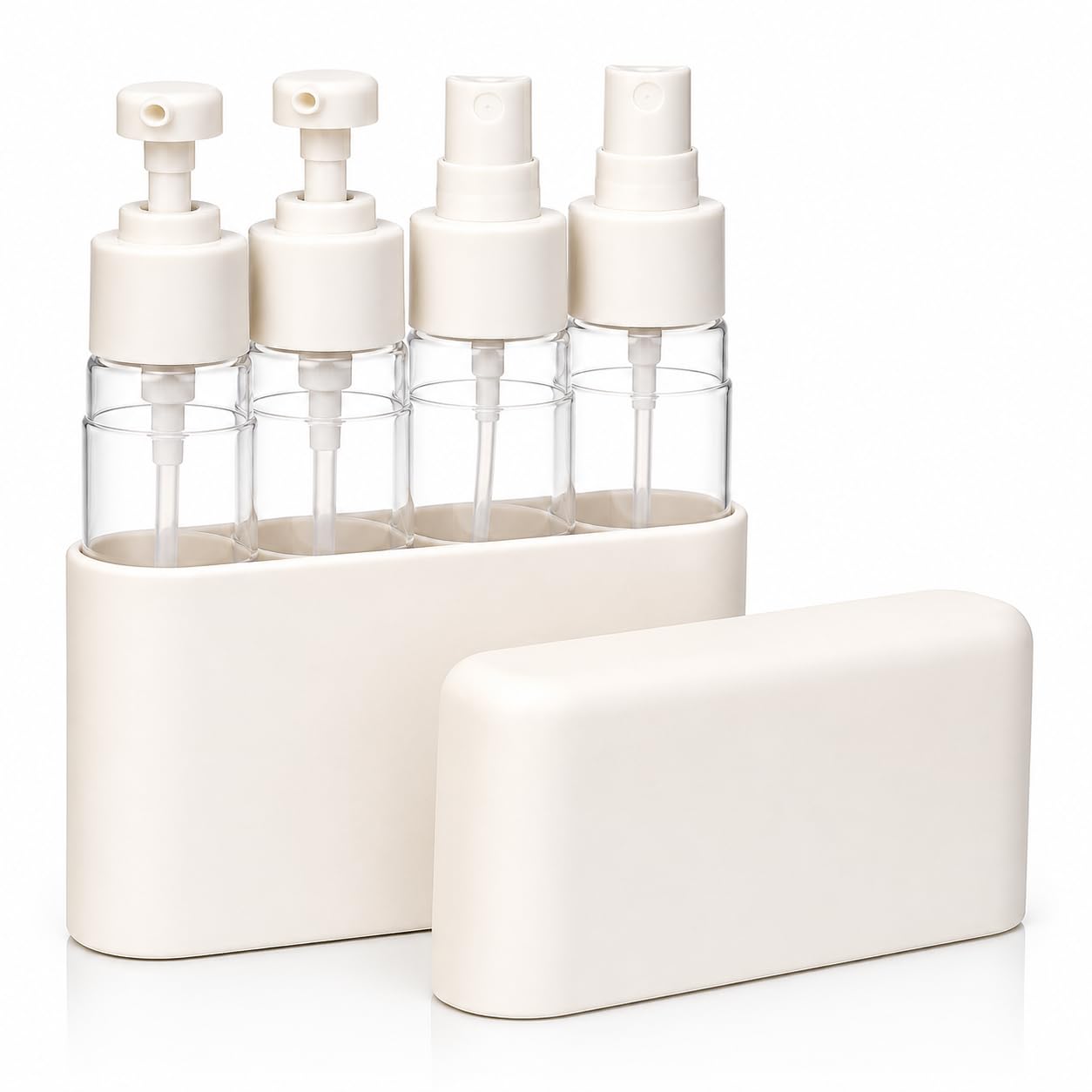 Patternly Prime Travel Bottles for Toiletries (2 Pump + 2 Spray), TSA Approved 1.7oz/50ml Travel Containers Set with Case, Leak Proof Skincare Travel Kit for Lotion, Cleanser, Toner & Facial Mist