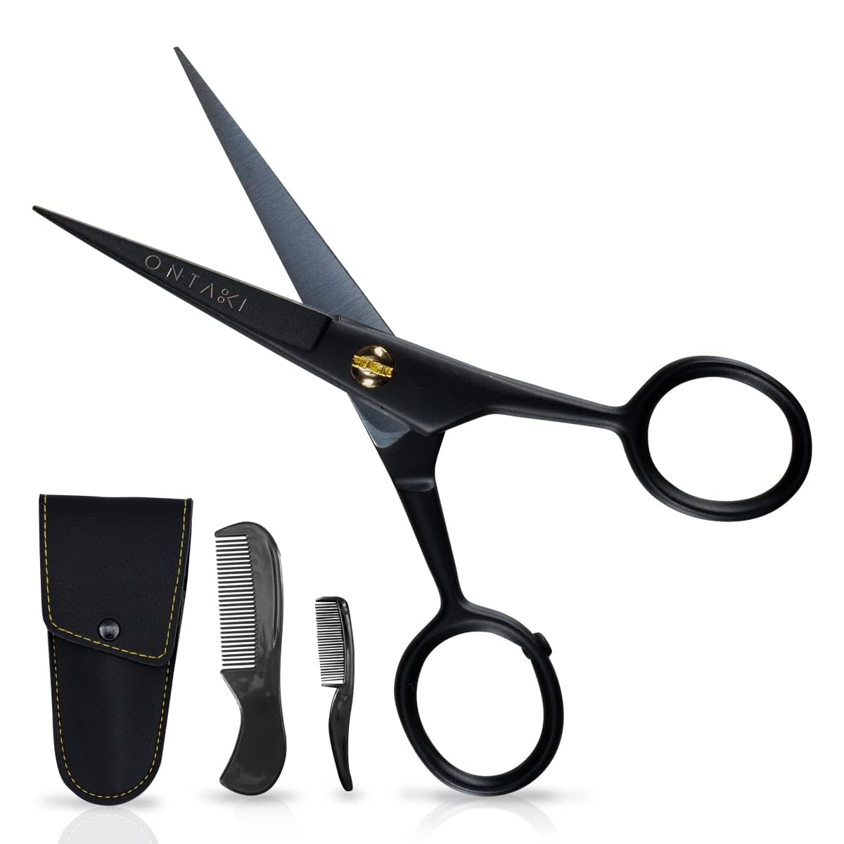 5" Beard and Mustache Scissors for Men with Combs - German Steel - Black
