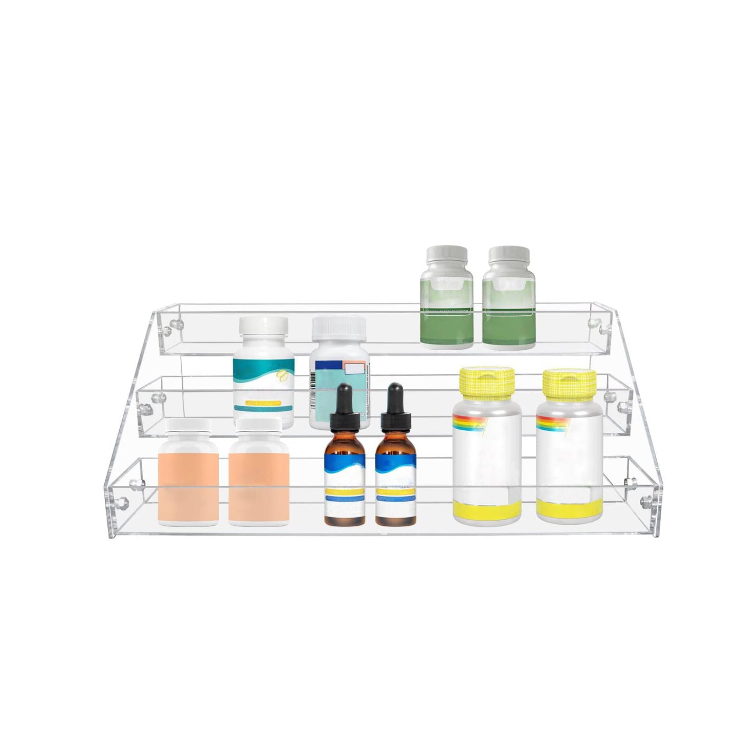 PMMASTO Tiered Spice Rack, Seasoning Organizer, Clear Acrylic Vertical Shelves Can Organizer for Countertop, Cabinet, Pantry, Kitchen Organization and Storage - 3 Tier