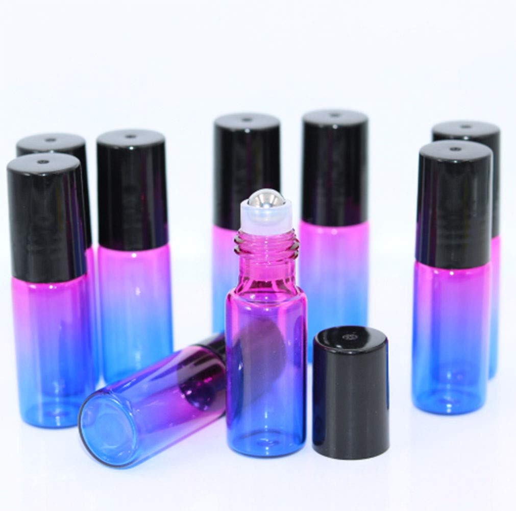 Pack of 35,5ml Rose-Blue Gradient Color Roller Bottles for Essential Oils, Glass Bottles With Stainless Steel Roller Ball For Sample Roll On, Travel DIY Cosmetic Container-Funnel Opener Pipette