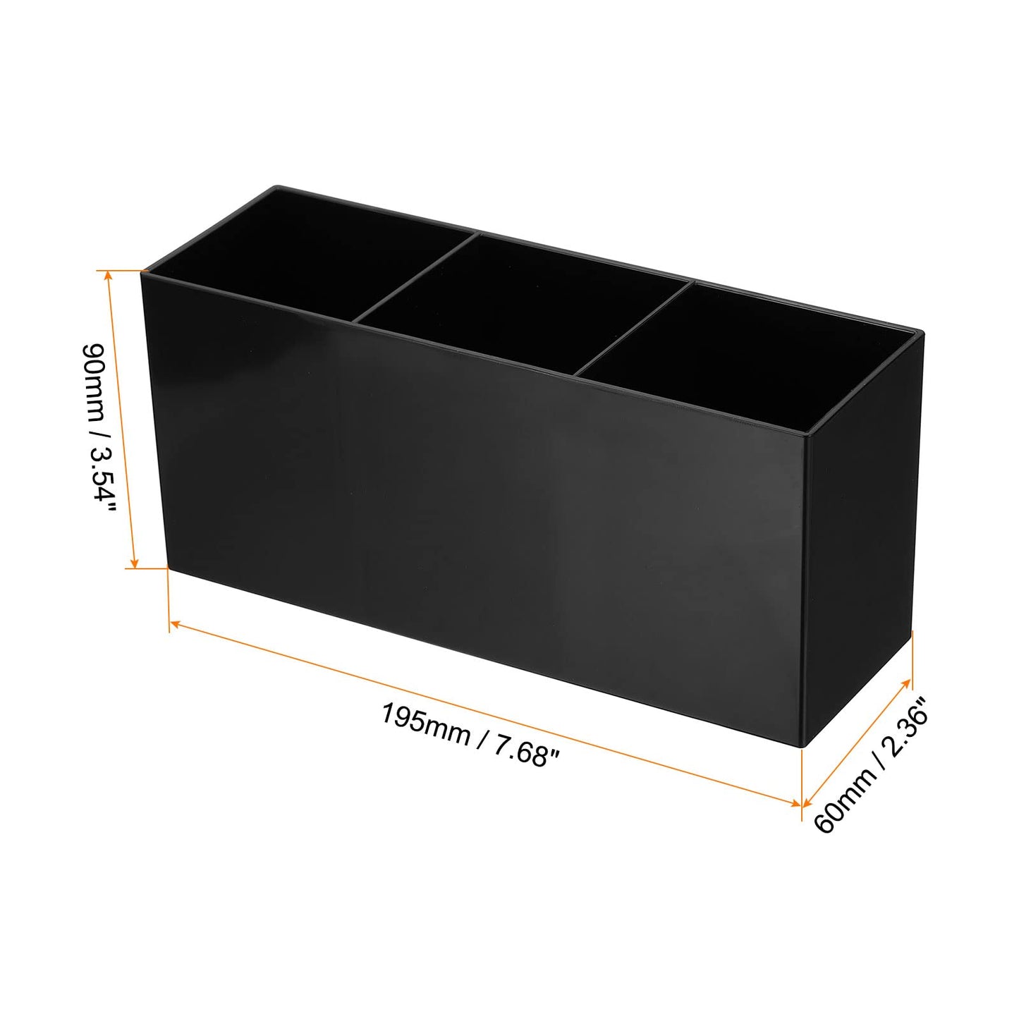 PATIKIL 3 Compartments Clear Acrylic Pen Holder, 2 Pack Pencil Holder Pen Organizer Pencil Cup Makeup Brush Holder Square for Countertop Desk, Black