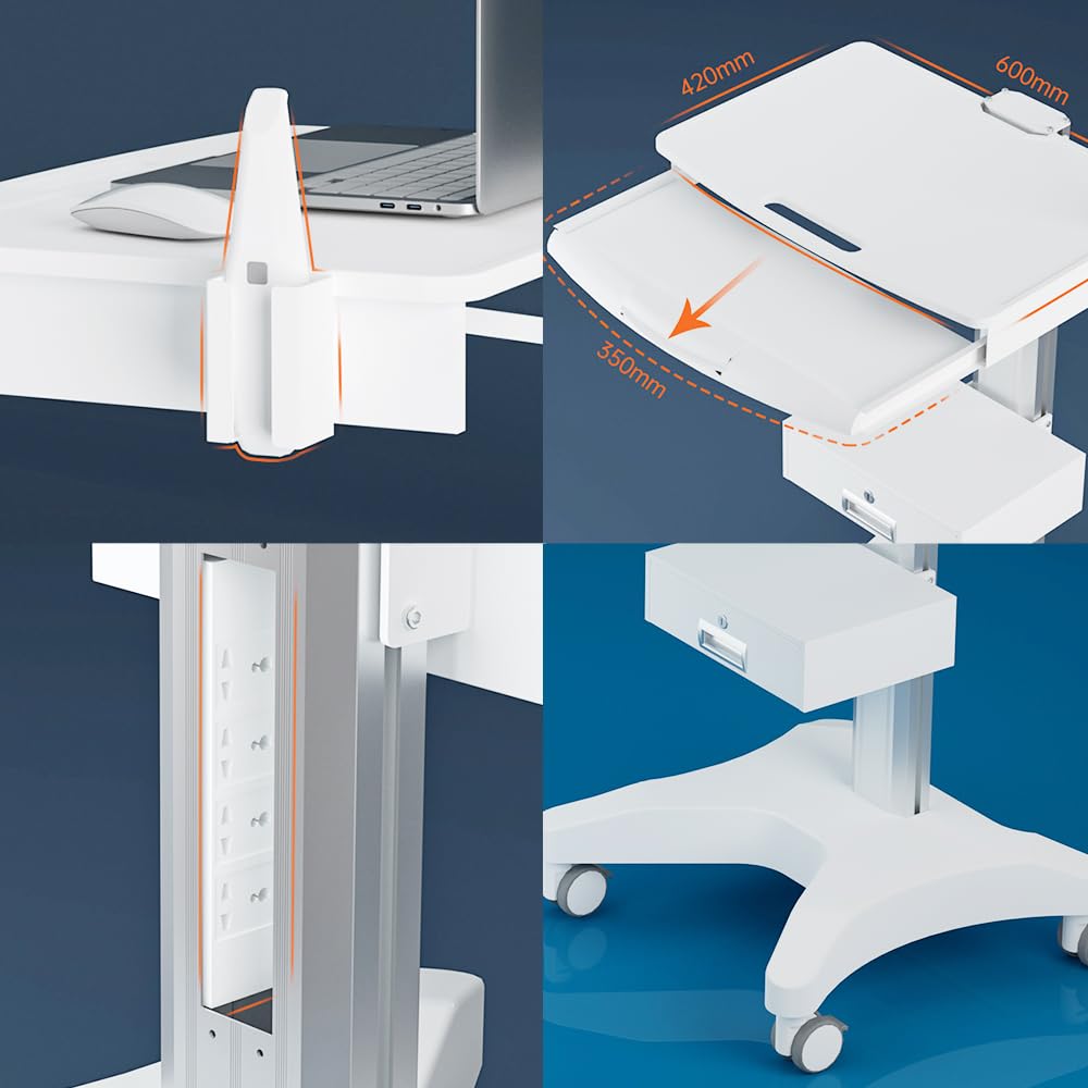 QUUIUO Hospital Medical Trolley Mobile Laptop Pallet Cart with Oral Scanner Holder Height Adjustable Workstation for Dental Clinic Hospital Beauty