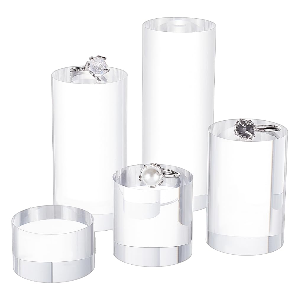 BENECREAT 5Pcs Clear Acrylic Display Block 1/1.6/2.4/3.2/4 Inch Round Cylinder Solid Display Pedestal Stand for Jewelry Gem Display Pop Figures Cosmetic Showing