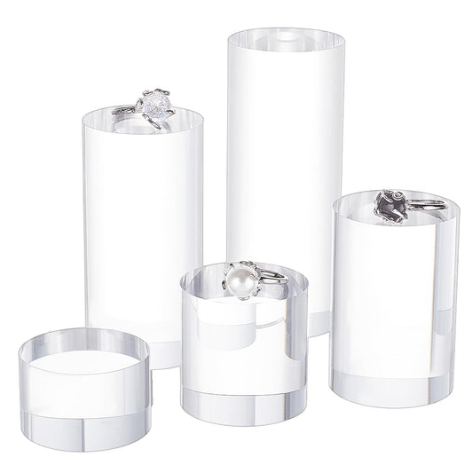 BENECREAT 5Pcs Clear Acrylic Display Block 1/1.6/2.4/3.2/4 Inch Round Cylinder Solid Display Pedestal Stand for Jewelry Gem Display Pop Figures Cosmetic Showing
