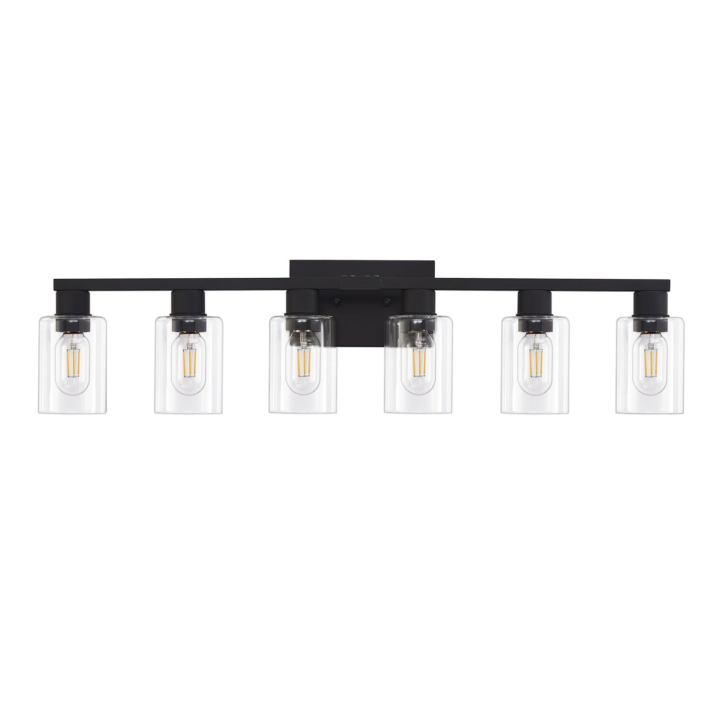 Black Bathroom Light Fixtures, 6-Light Bathroom Lighting Fixtures Over Mirror with Clear Glass Shade, Matte Black Vanity Lights, 6 Light Count Large Vanity Light Fixture for Bath, Mirror,Wall Sconce