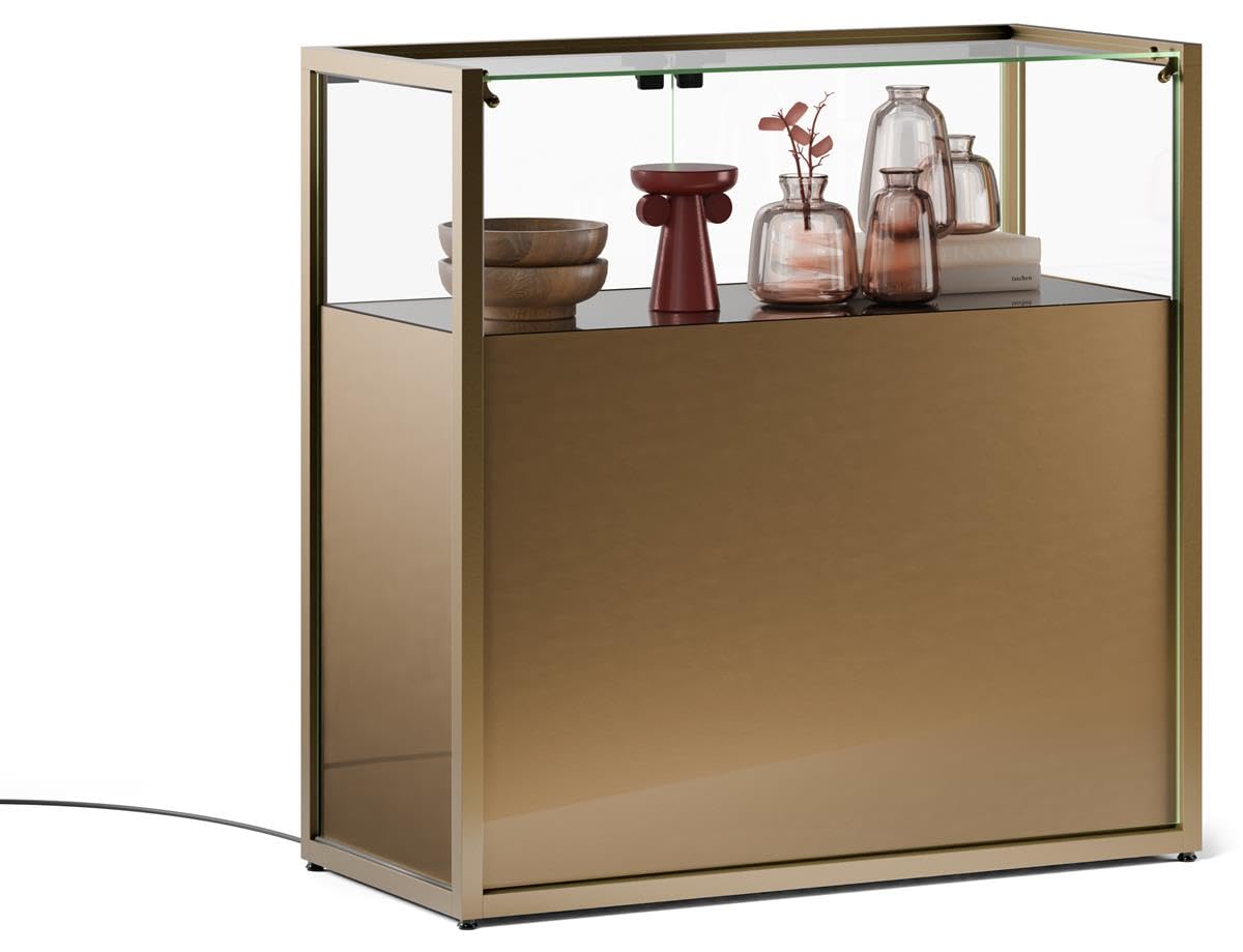 Displays2go 37" w Tempered Glass Showcase, Storage Cabinet, Locking Doors - Bronze