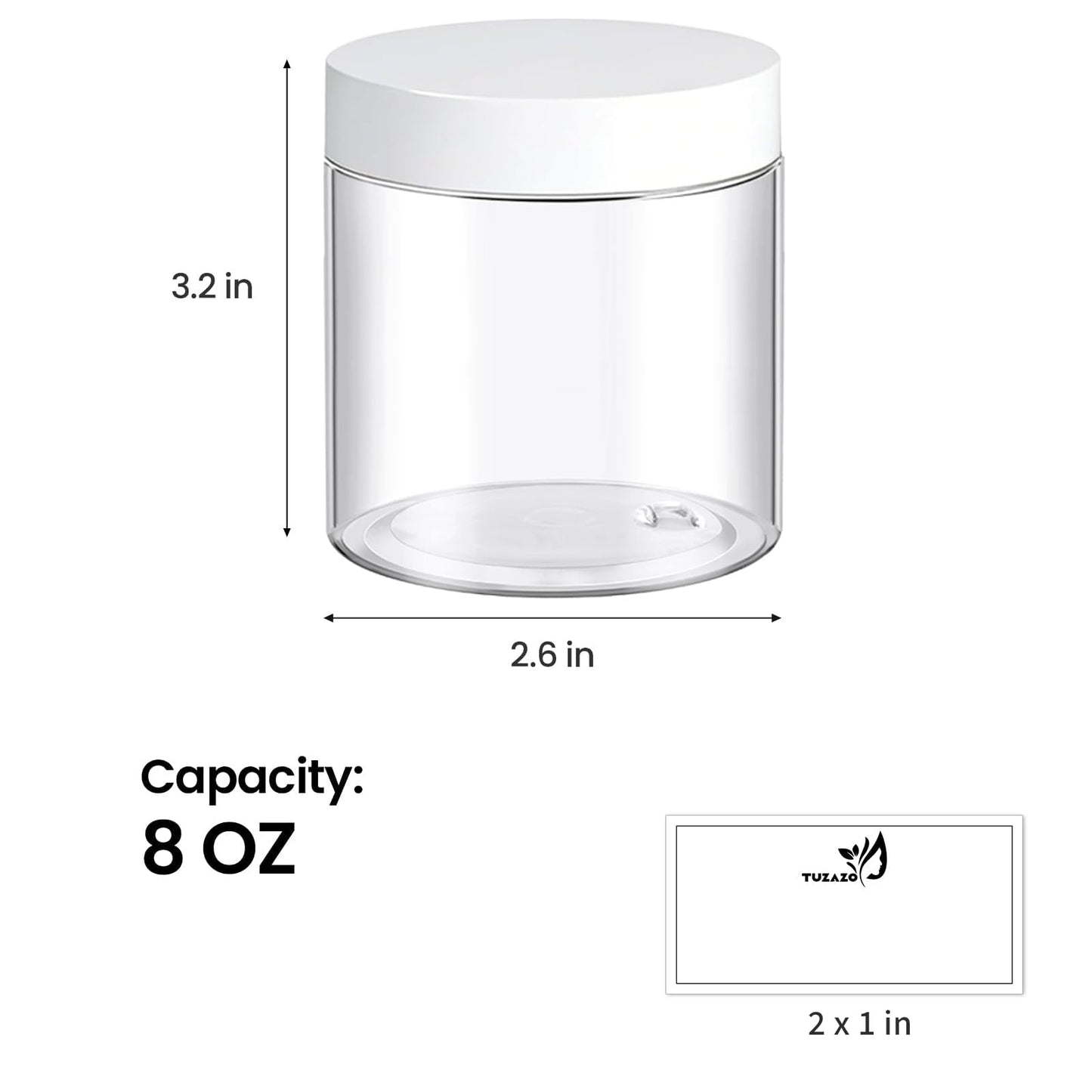 12 Pack 8 Oz Plastic Jars with White Lids, 8oz Small Plastic Containers with Lids for Cosmetic Makeup Beauty Products, Slime, Sample, Travel, BPA Free | Wide Mouth | Refillable