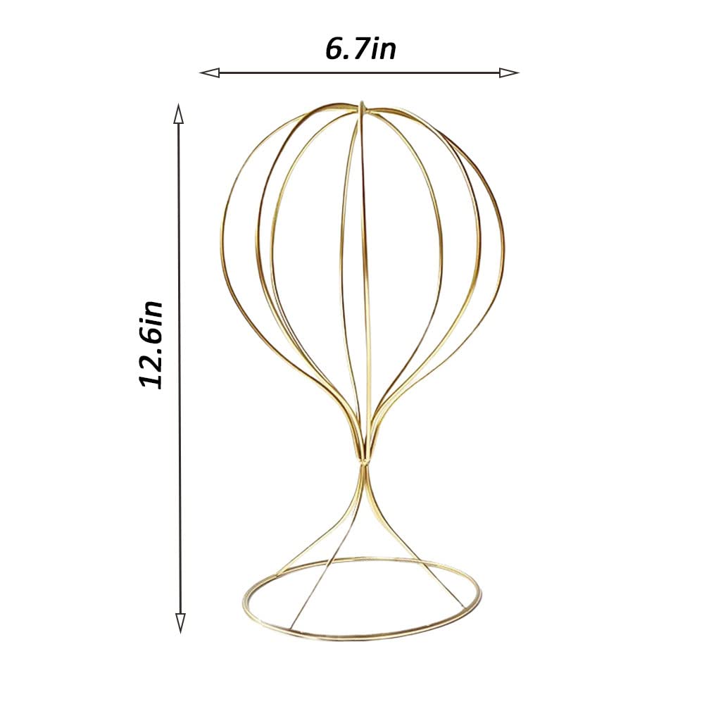 Mydio 2 Pieces Modern Metal Hat Stands Durable Stable Metal Hat Cap Rack Wigs Holder, Metal (Gold)