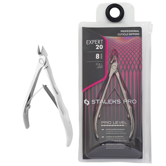 Staleks Expert 20 Cuticle Nippers 8 mm – Inclined Blades with Protrusion – Compact Straight Handles for Small Hands