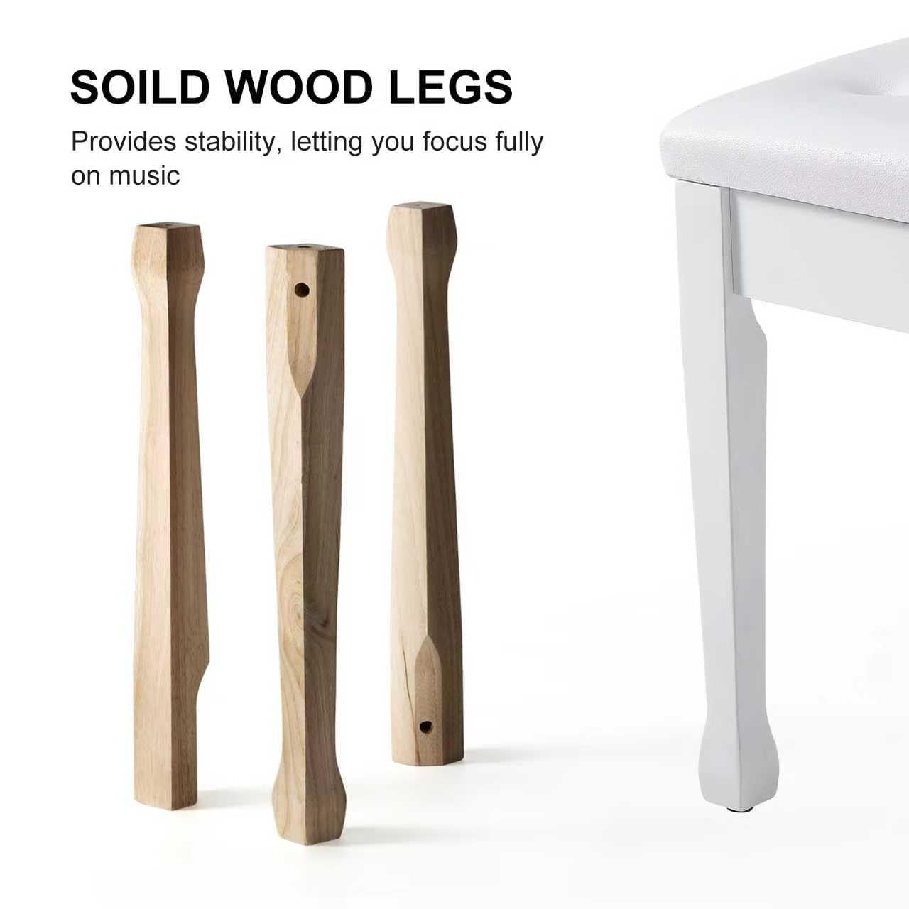 FILISITE Wooden Piano Bench with Storage, Piano Stool with Waterproof Padded Cushion, Bench Seat for Vanity, Living Room, Bedroom (White)