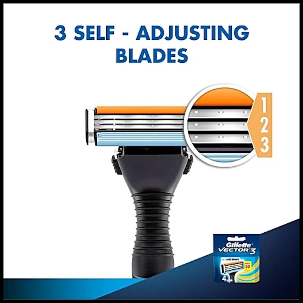 Gillette Vector 3 Manual Shaving Razor Blades for men (Pack of 4 cartridges)