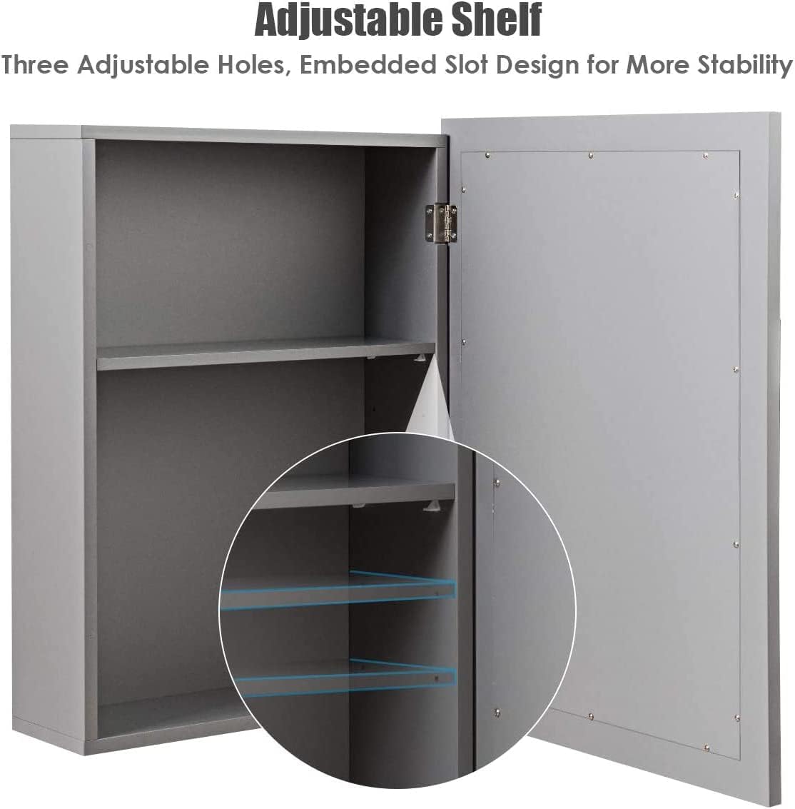 GOFLAME Bathroom Medicine Cabinet, Wall Mount Mirrored Storage Cabinets w/Single Door & Adjustable Shelf, Multipurpose Wooden Organizer for Hallway Living Room Bedroom, Grey