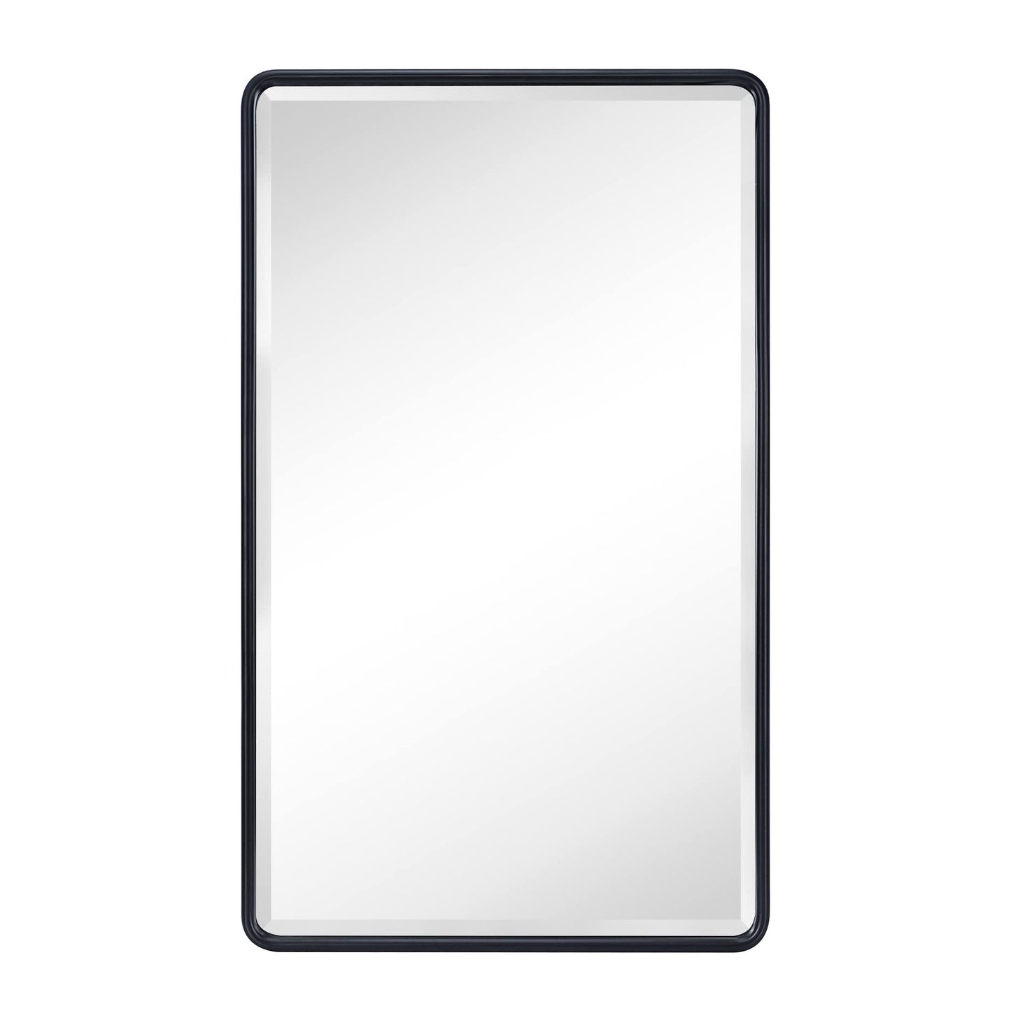 TEHOME Farmhouse Black Metal Framed Recessed Bathroom Medicine Cabinets with Mirror Rounded Rectangle Medicine Cabinet with BeveledMirros,16.5x27.5''