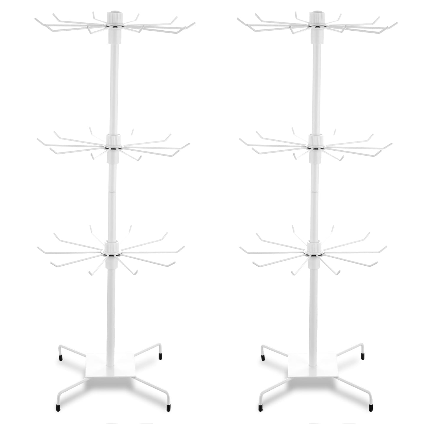 Lemecima 2 Pcs Rotating Jewelry Display Rack with Hooks Metal Earrings Display Stand for Selling Necklace (White, 3 Tires)