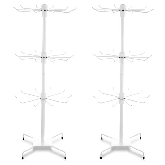 Lemecima 2 Pcs Rotating Jewelry Display Rack with Hooks Metal Earrings Display Stand for Selling Necklace (White, 3 Tires)