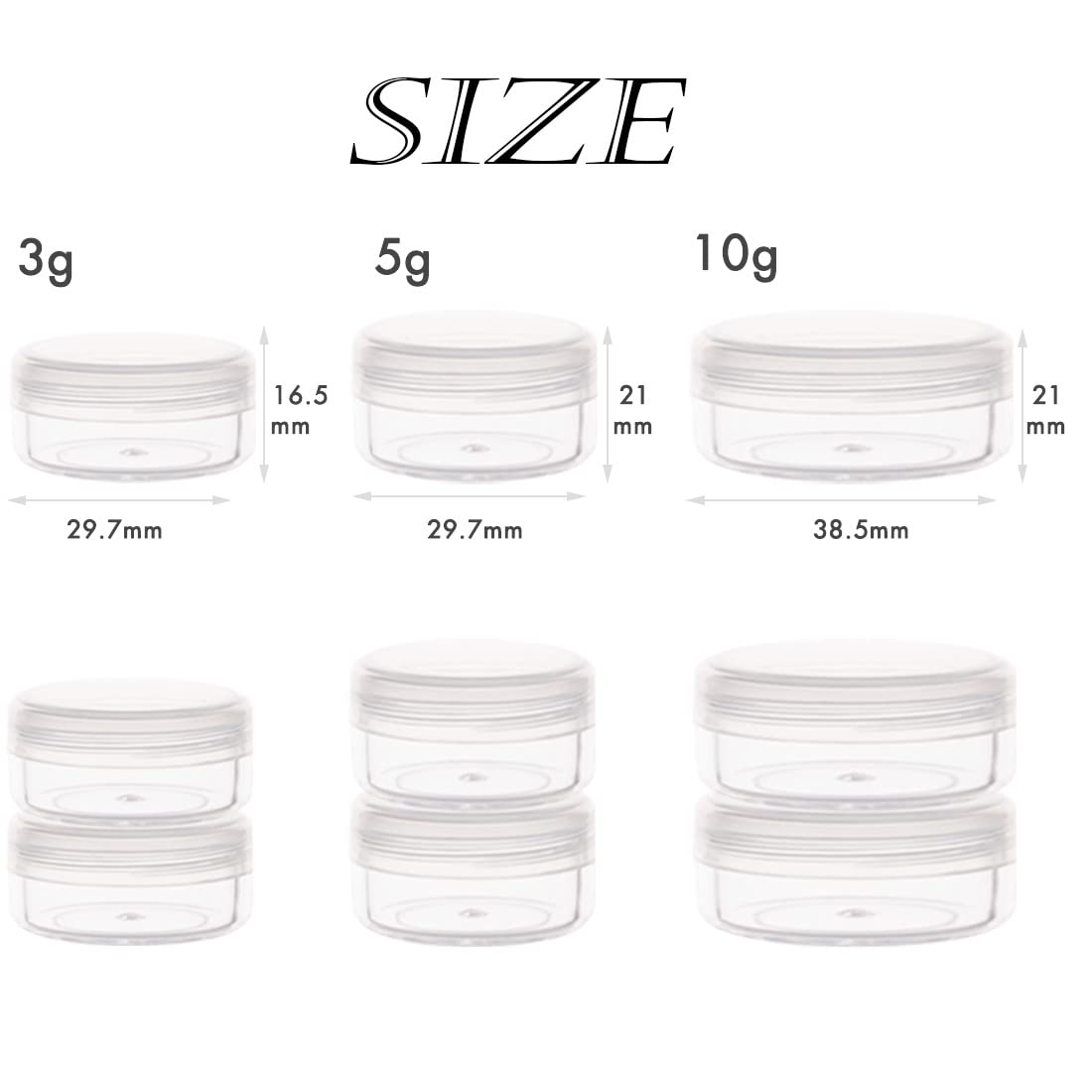 ZEJIA 3 Gram Sample Containers with Lids, 100 Count Tiny Sample Jars, 3ML Makeup Cosmetic Containers for Lip Balms, Lotion, Powder, Beauty Products(Clear Lids)