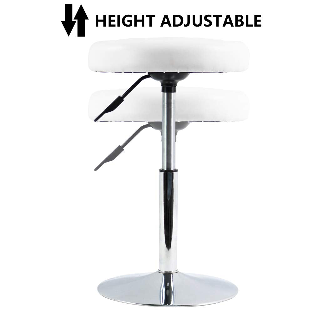 FURWOO Short Round PU Leather Shop Stool Chair Height Adjustable Step Stool Office Chair Vanity Stool Small White