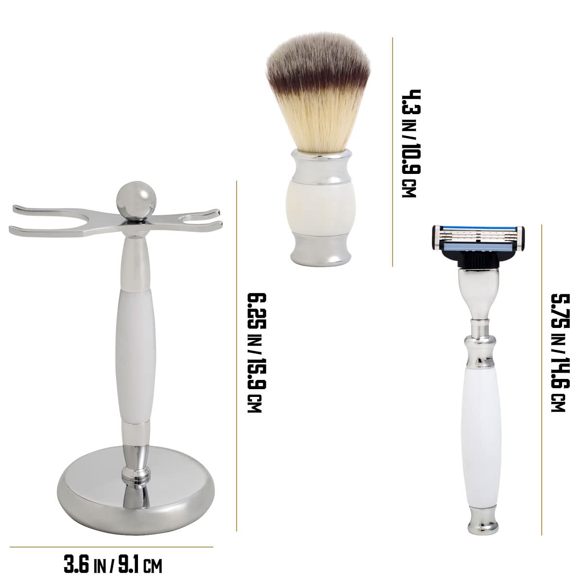 Union Razors SS2 Three Piece Shave Kit with Razor, Shaving Brush and Stand - White