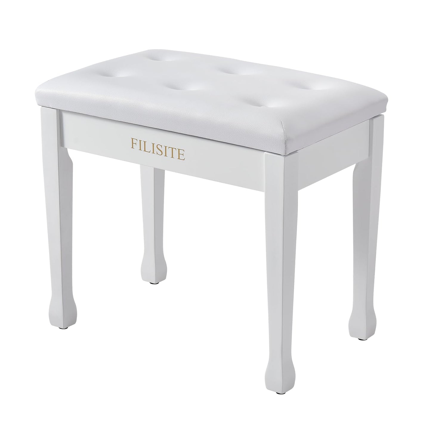 FILISITE Wooden Piano Bench with Storage, Piano Stool with Waterproof Padded Cushion, Bench Seat for Vanity, Living Room, Bedroom (White)