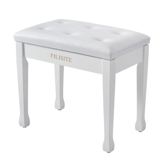 FILISITE Wooden Piano Bench with Storage, Piano Stool with Waterproof Padded Cushion, Bench Seat for Vanity, Living Room, Bedroom (White)