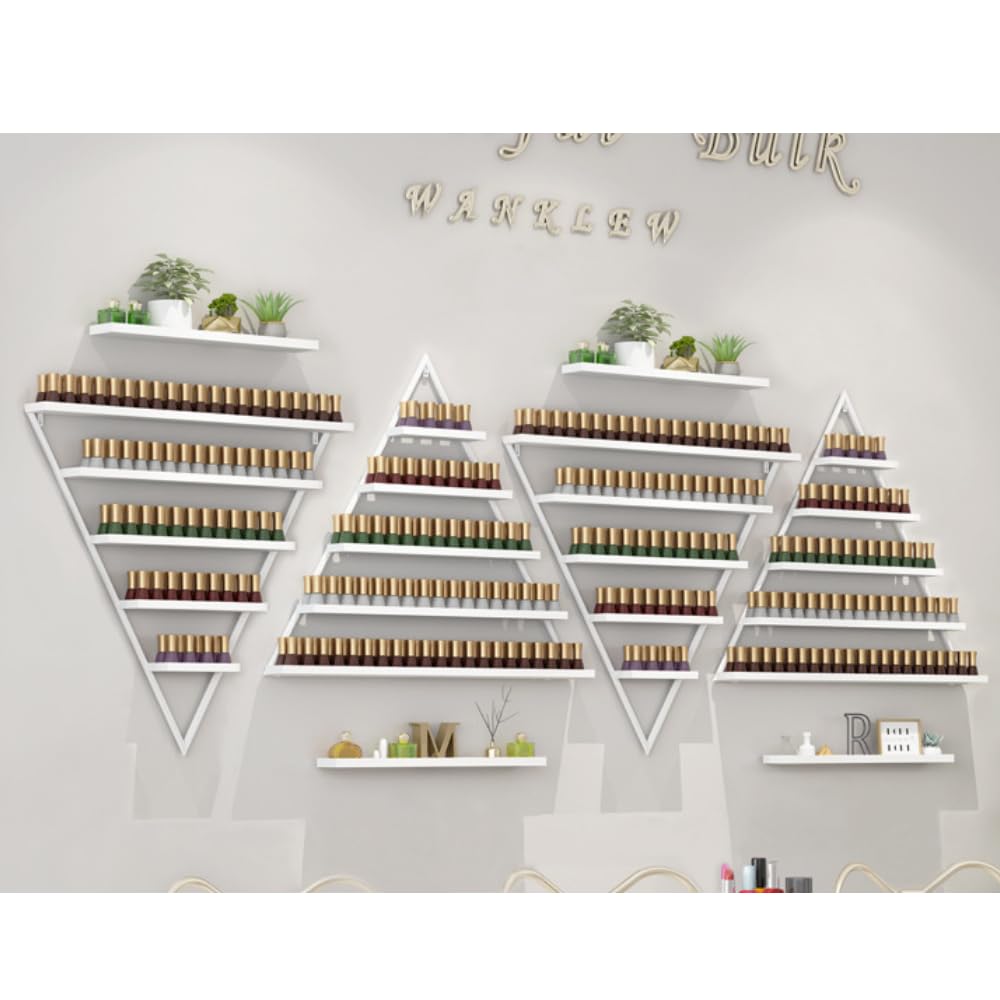 BANEBONE Elegant Wall Mounted Nail Polish Storage Rack Set of 10 Triangular Cosmetic Display Shelves for Essential Oil Bottles, Organize Your Lipsticks and Perfumes in Style at Home or Salon (White)