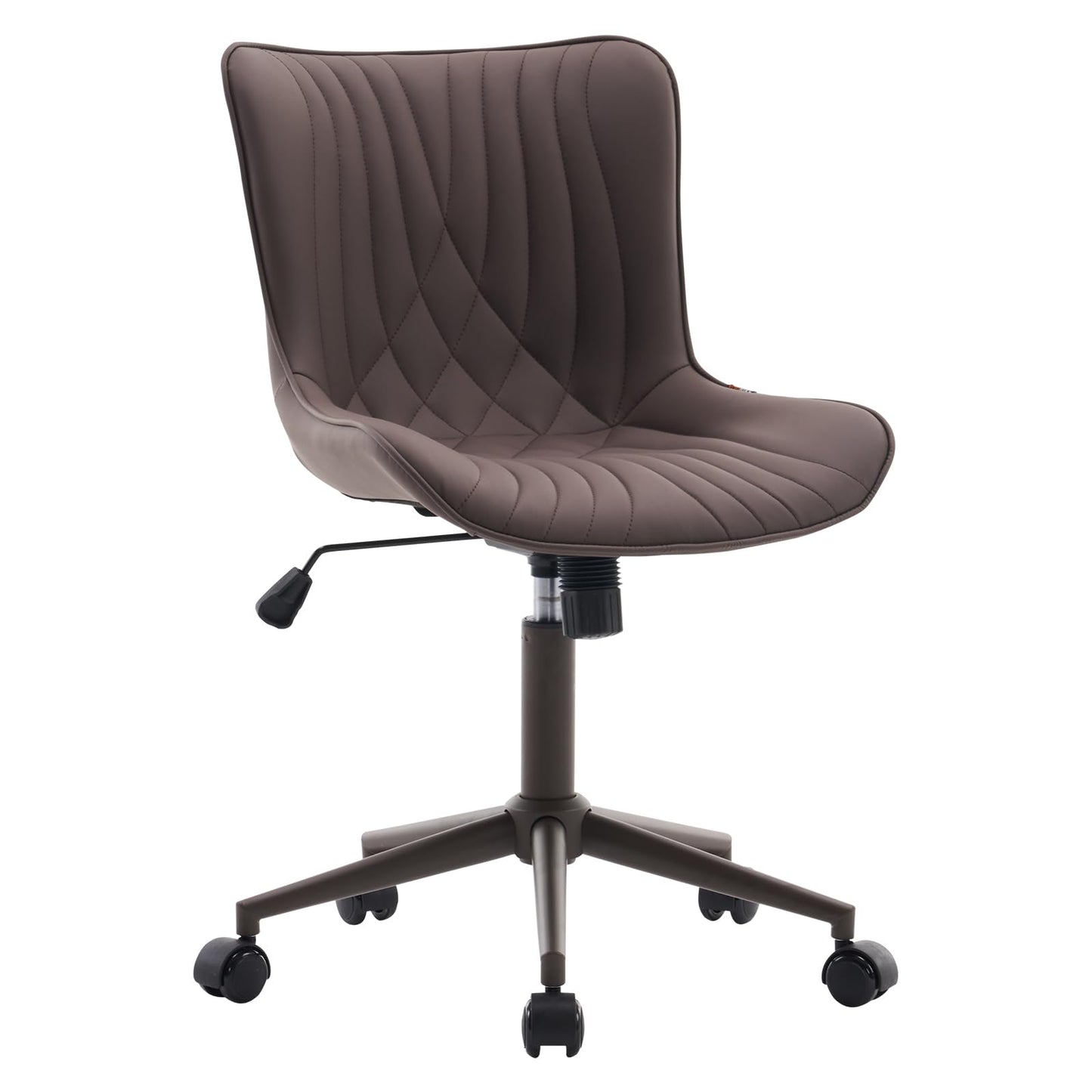 YOUTASTE Armless Office Desk Chair with Wheels, Adjustable Swivel Vanity Chair, PU Leather Upholstered, Ergonomic Back Support, Modern All Brown Computer Chair for Home Office, Bedroom, Study