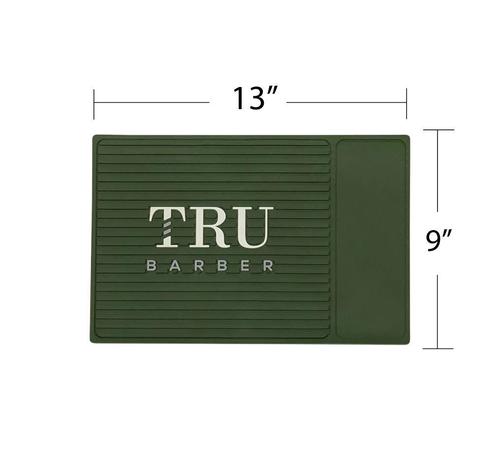 TRU BARBER ORGANIZER MAT 14”X 9” (GREEN) Flexible PVC Station Mat, Professional Mat, Salon and Barbershop work Station pads, Beauty salon tools hairstylist, Counter mat for clippers, Anti slip