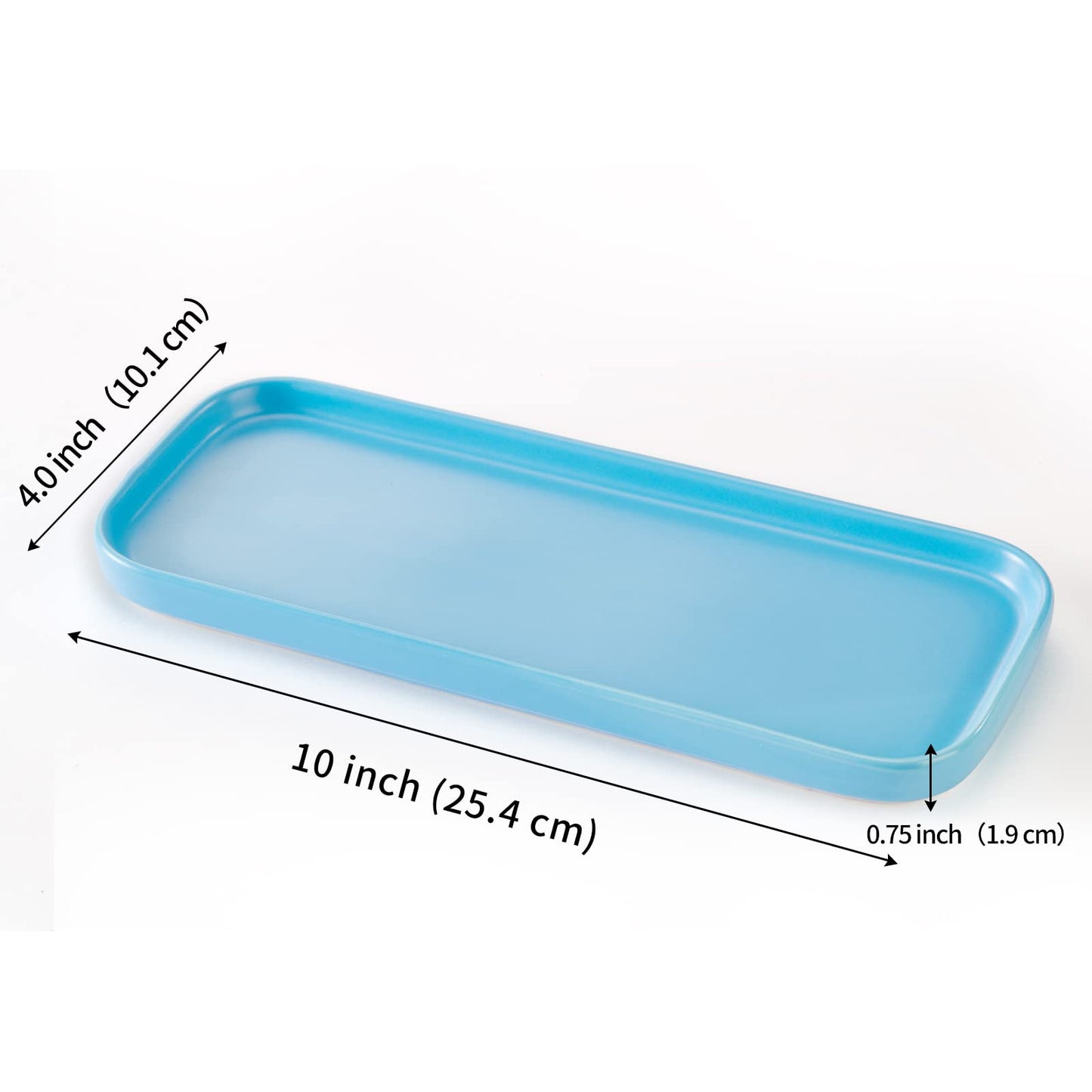 Ceramic Bathroom Tray,Kitchen Sink Organizer Tray,Cosmetics Holder (Blue)