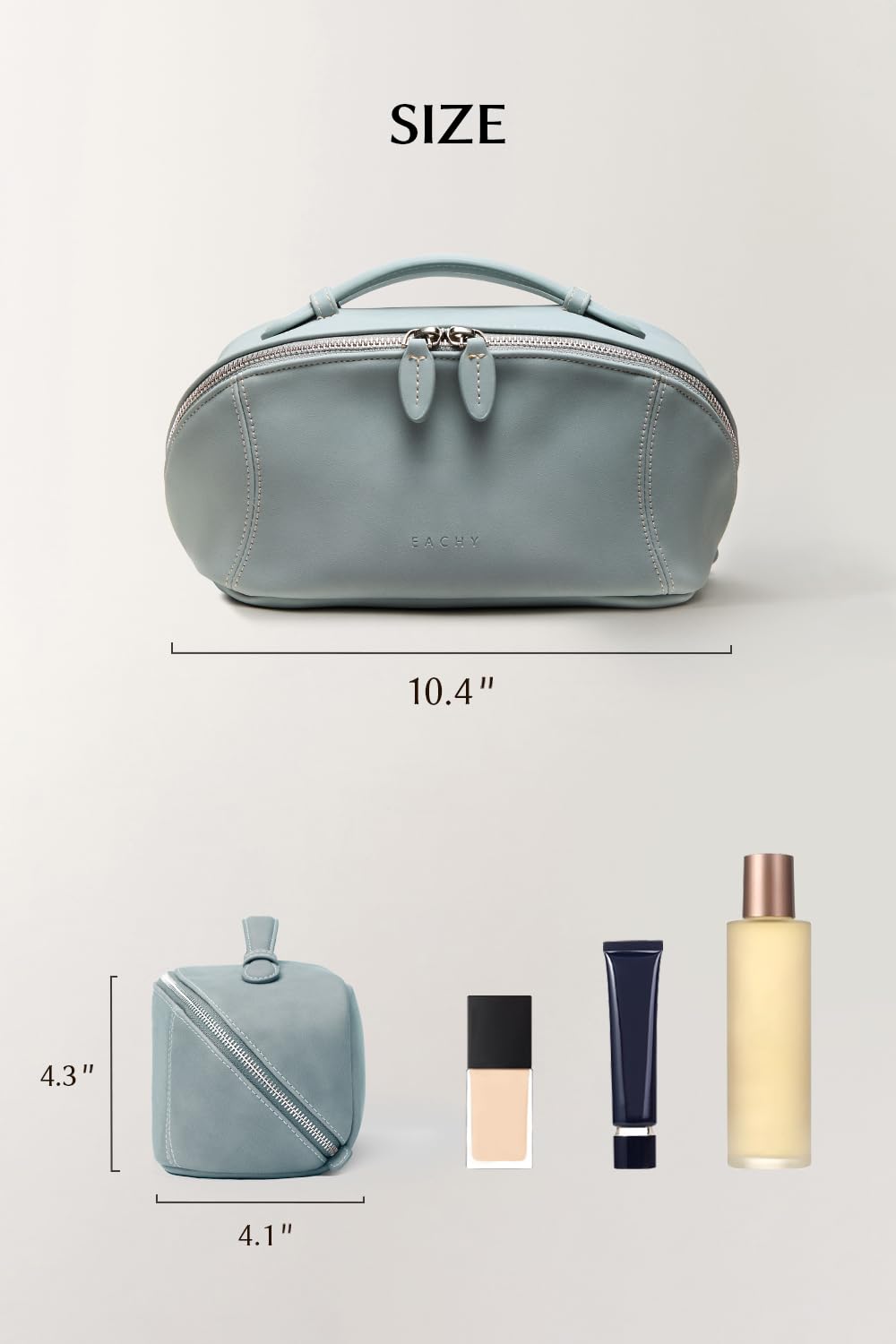 EACHY Travel Makeup Bag for Women, Cosmetic Bag Organizer with Brush Holder, Wide Open Water-Resistant Makeup Pouch, Soft Structured Toiletry Bag for Travel and Daily Beauty Essentials
