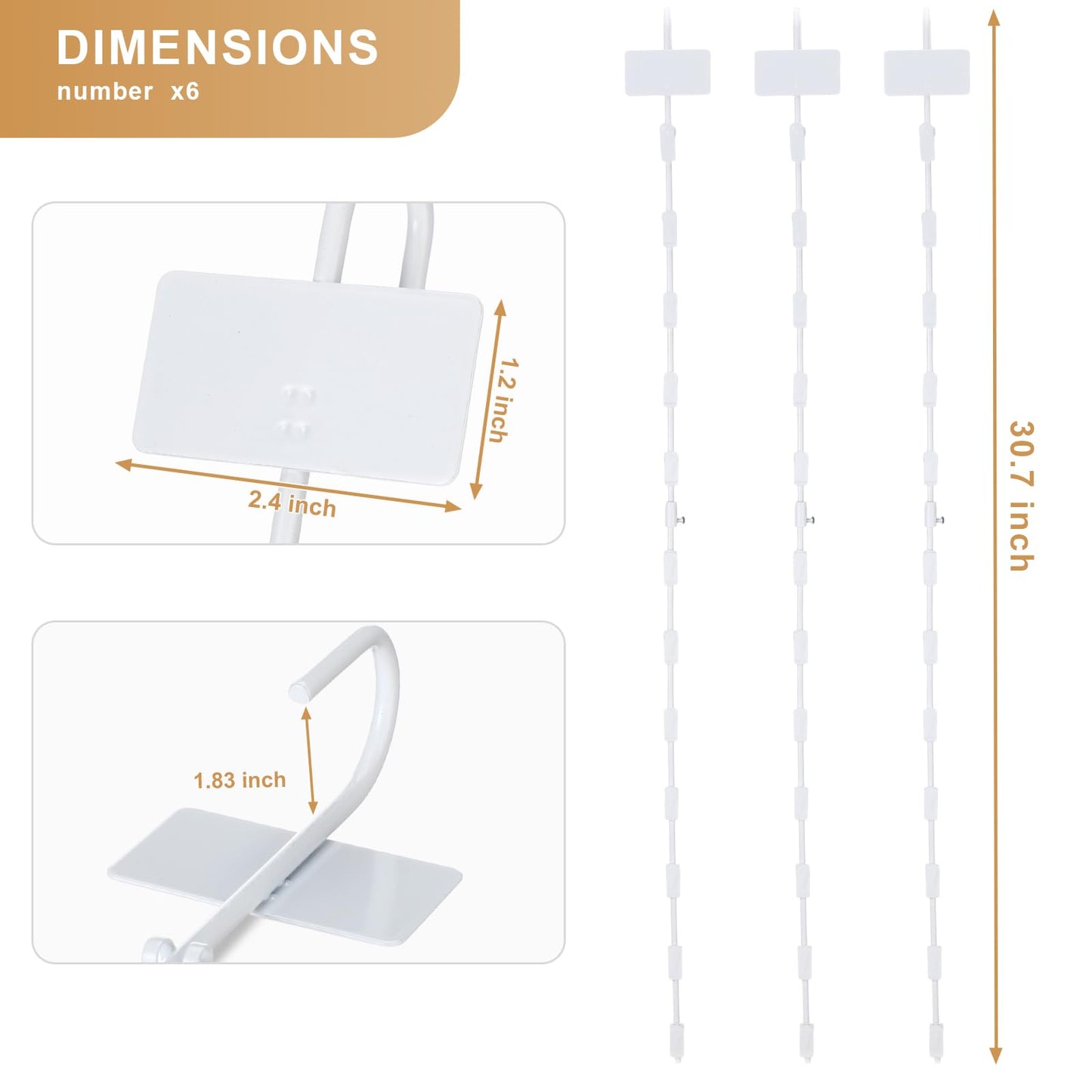 Tandefio 6 Pcs Chip Rack Strips Merchandising with 12 Clips 30.7" Long Metal Hanging Display Strips with Label Header for Chips, Candy Bars, Snacks for Party Concession Store Retail (White)