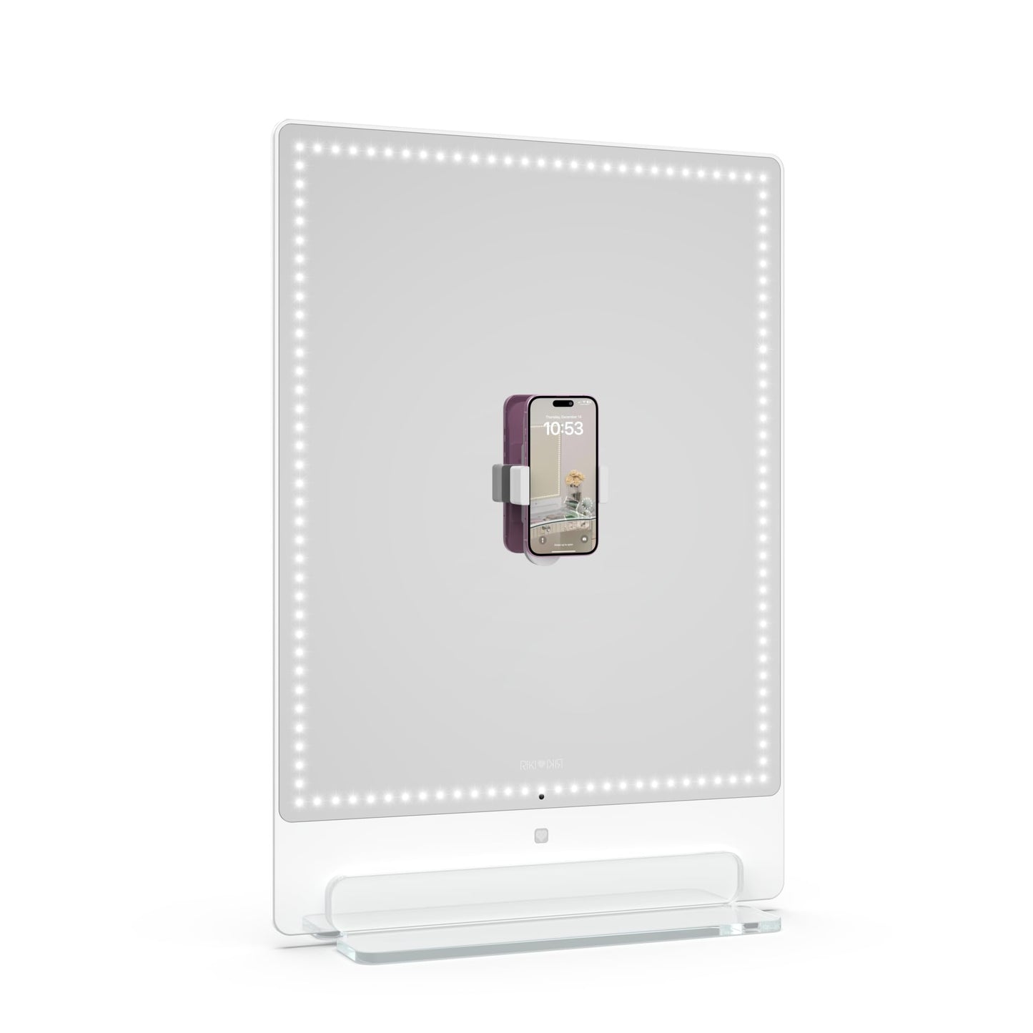 Riki Tall Vanity Mirror with HD LED Lights, Remote Lighting and Smartphone Control, Advanced High-CRI Glass, USB Charging, and Magnetic 5X Magnifying Mirror (White)
