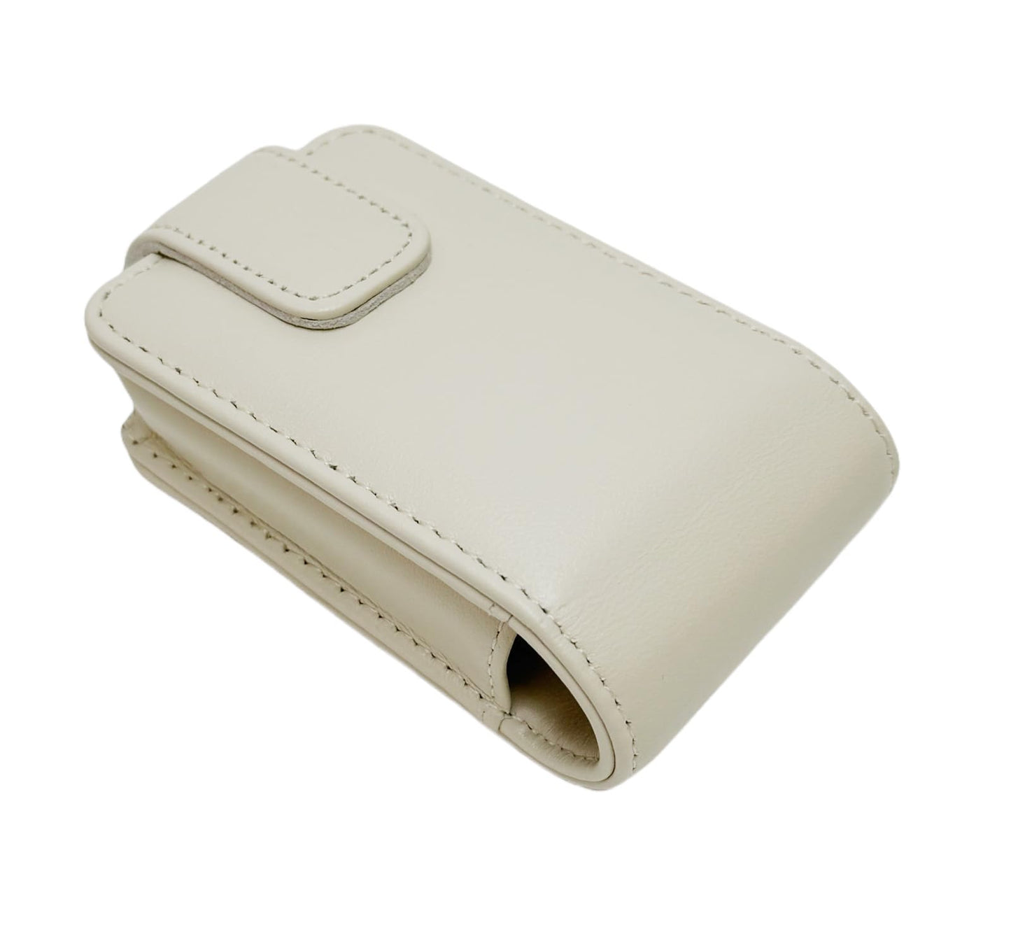 AgentMoon Handheld Lipstick Pouch with Mirror,Genuine Leather Lip Balm Case with Clamshell Magnetic Hidden Clasp.Portable Travel Cosmetic Case for Women Gift. 4.1x2.3x1.8 inches (Off-white)