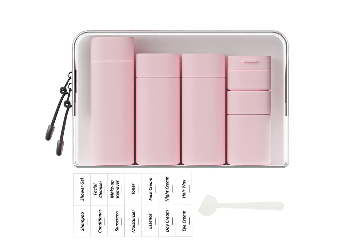 Sprigold 5 Pack Brief and Fashion Travel Bottles TSA Approved, BPA Free Travel Size Travel Containers Refillable Squeeze Bottles for Cosmetic Shampoo Cream Conditioner Lotion Soap… (Nordic pink)