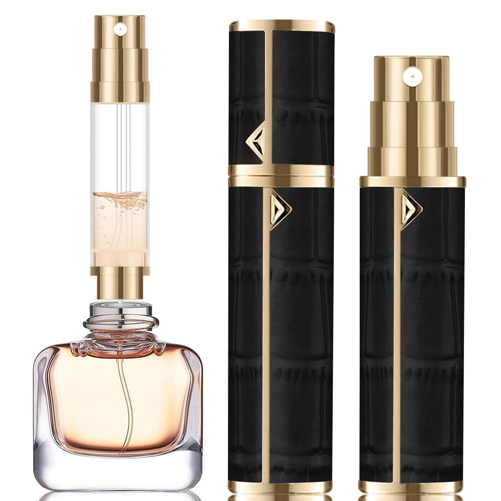 DIOHIO 5ml Perfume Atomizer Travel Refillable,Mini Cologne Dispenser, Bottom-Filling Fragrances Perfumes Bottle,Portable Sprayer Pocket Size for Women Men Cruise Car Trip Gift（Black）