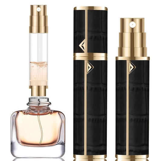 DIOHIO 5ml Perfume Atomizer Travel Refillable,Mini Cologne Dispenser, Bottom-Filling Fragrances Perfumes Bottle,Portable Sprayer Pocket Size for Women Men Cruise Car Trip Gift（Black）