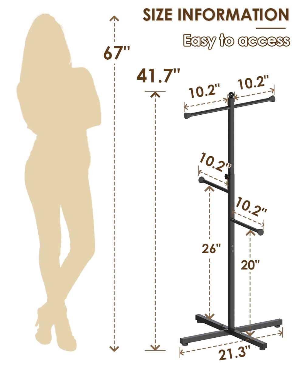 Ansionsol 42-48 Inch Adjustable Height Shopping Bag Rack, Heavy Duty Metal T-shaped Grocery Bag Holder for Retail Stores, Large Bag Display Stand for Malls,Vendor,Boutique,Trade Show, 4 Arms,Black