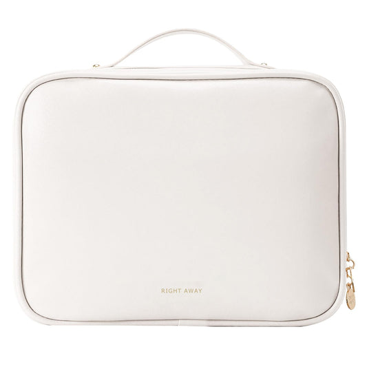 RIGHT AWAY Travel Toiletry Bag for Women,Large Makeup Bag& Cases,Waterproof Cosmetic Organizer Bag with Compartments,Portable Make Up Bag for Travel Size Toiletries,Skincare,Brushes Set,White