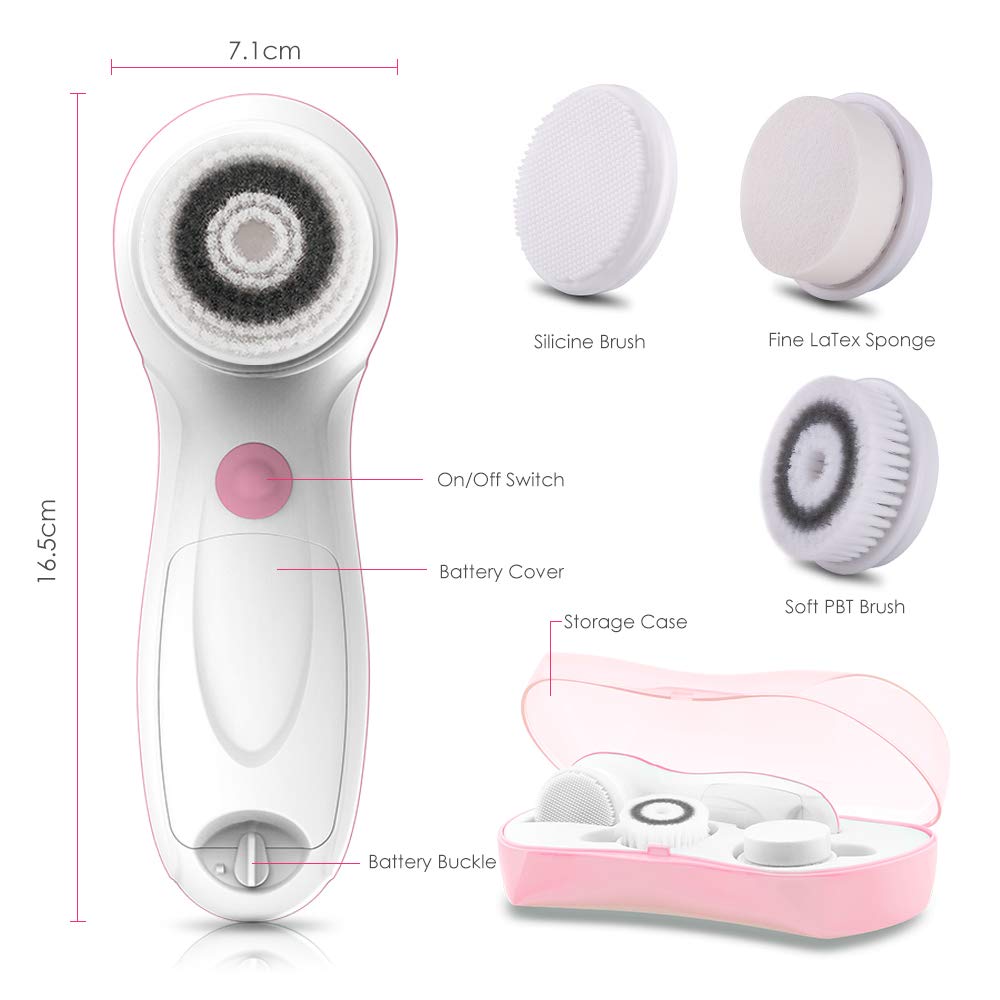 TOUCHBeauty Facial Cleansing & Exfoliator Brush Set with Travel Case 3 Professional Cleansing Brush Heads for Oil/Sensitive/Combination Skin |Waterproof, Dual Speed