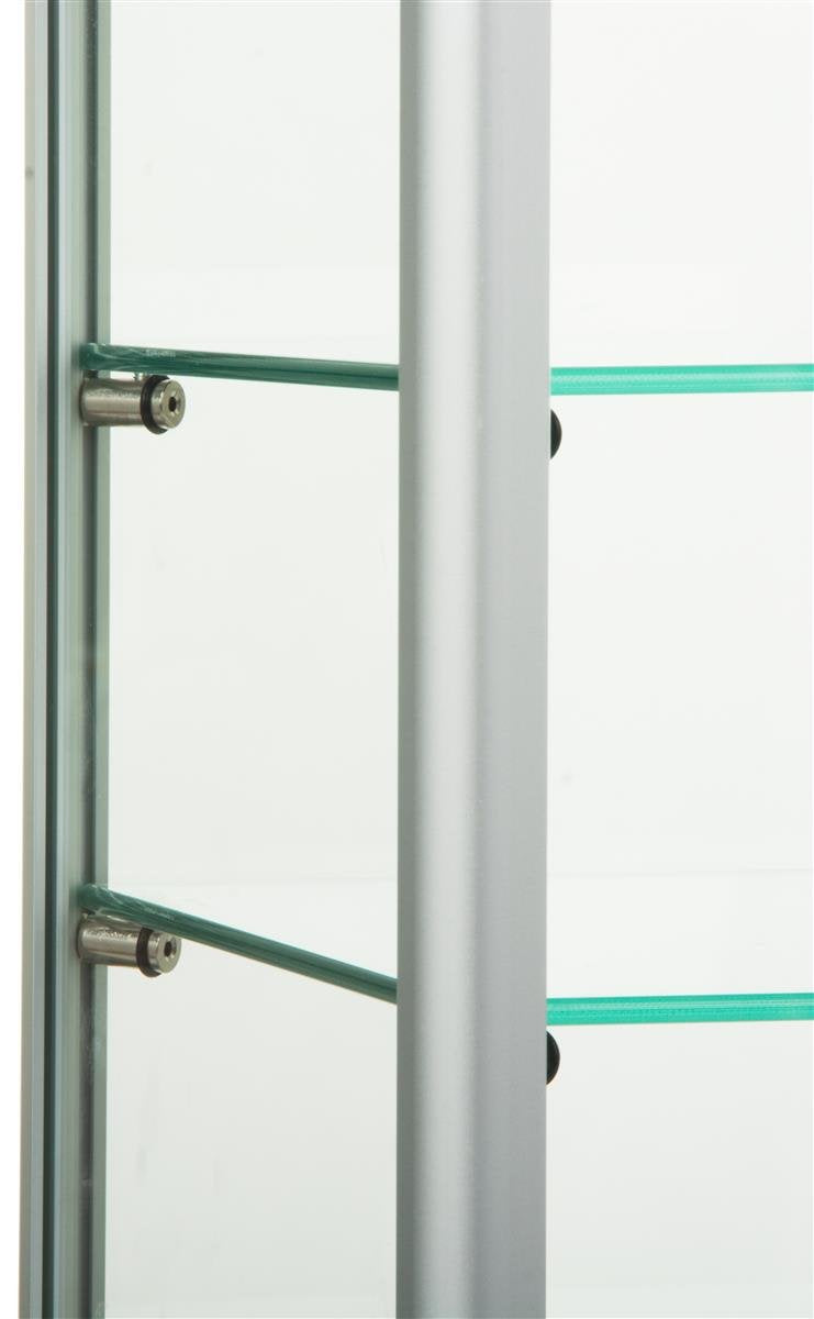 Displays2go Countertop Glass Display Case – Silver Aluminum Frame with 3 Adjustable Shelves & Locking Doors, EuroVu Series (165ANTSV)