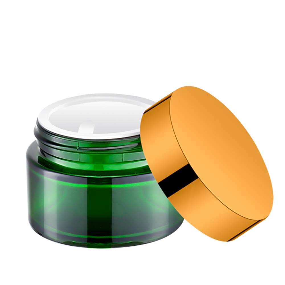 IRON BILL 1 Oz Green Round Glass Jars with Inner Liners and Gold Lids(24PCS) Empty Cream Containers Refillable Cosmetic Vials for Cosmetics, Lotions, Ointment, Body Scrubs & Balms